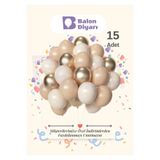 BALON DİYARI Beyaz & Ten Rengi & Gold Konfeti Şeffaf 15 Adet Balon Seti