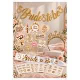 BALON DİYARI Bride To Be Gold Bekarlığa Veda Parti Seti – 11'li Konuşma seti , Banner Taç Kuşak ve 10'lu Dövme