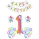 Balon Diyarı Gökkuşağı Konsepti 1 Yaş Doğum Günü Parti Kutlama Set+ balon zinciri + balon bandı - Çok Renkli