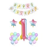 BALON DİYARI Gökkuşağı Konsepti 1 Yaş Doğum Günü Parti Kutlama Seti Rakam Ve Yıldız Folyo Banner Ve Makaron Balon