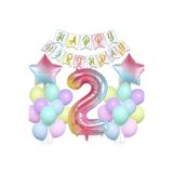 BALON DİYARI Gökkuşağı Konsepti 2 Yaş Doğum Günü Parti Kutlama Seti Rakam Ve Yıldız Folyo Banner Ve Makaron Balon
