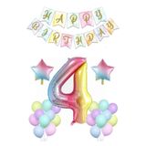 BALON DİYARI Gökkuşağı Konsepti 4 Yaş Doğum Günü Parti Kutlama Seti Rakam Ve Yıldız Folyo Banner Ve Makaron Balon