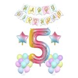 BALON DİYARI Gökkuşağı Konsepti 5 Yaş Doğum Günü Parti Kutlama Seti Rakam Ve Yıldız Folyo Banner Ve Makaron Balon