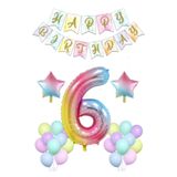 BALON DİYARI Gökkuşağı Konsepti 6 Yaş Doğum Günü Parti Kutlama Seti Rakam Ve Yıldız Folyo Banner Ve Makaron Balon