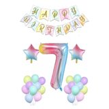 BALON DİYARI Gökkuşağı Konsepti 7 Yaş Doğum Günü Parti Kutlama Seti Rakam Ve Yıldız Folyo Banner Ve Makaron Balon