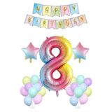 BALON DİYARI Gökkuşağı Konsepti 8 Yaş Doğum Günü Parti Kutlama Seti Rakam Ve Yıldız Folyo Banner Ve Makaron Balon
