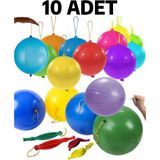Balon Diyarı Lastikli Zıpzıp Balon Ipli Punch Panç Büyük Balon 10 Adet - Çok Renkli