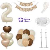 Balon Diyarı Retro Doğum Günü Parti Seti – Krem Rakam Folyo, Kraft Banner, 3'lü Kalp Folyo ve Lateks Balonlar - Çok Renkli - 2 Yaş