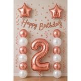BALON DİYARI Rose Gold 2 Yaş Doğum Günü Kutlama Seti; Beyaz Rose Gold Balon, Rakam Yıldız Folyo Ve Banner