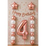 BALON DİYARI Rose Gold 4 Yaş Doğum Günü Kutlama Seti; Beyaz Rose Gold Balon, Rakam Yıldız Folyo Ve Banner