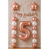 BALON DİYARI Rose Gold 5 Yaş Doğum Günü Kutlama Seti; Beyaz Rose Gold Balon, Rakam Yıldız Folyo Ve Banner