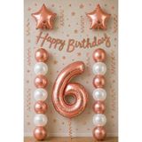 BALON DİYARI Rose Gold 6 Yaş Doğum Günü Kutlama Seti; Beyaz Gold Balon, Rakam Yıldız Folyo Ve Banner