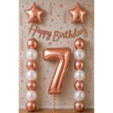 BALON DİYARI Rose Gold 7 Yaş Doğum Günü Kutlama Seti; Beyaz Rose Gold Balon, Rakam Yıldız Folyo Ve Banner