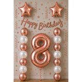 BALON DİYARI Rose Gold 8 Yaş Doğum Günü Kutlama Seti; Beyaz Gold Balon, Rakam Yıldız Folyo Ve Banner