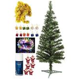 Balon Evi 120 Cm Yılbaşı Çam Ağaç Seti 5 Metre Peri Led Işıklı Ve Yılbaşı Süsleri Paketi, Kar Sprey