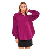 Balon Kol Oversize İç Göstermeyen Uzun Bluz Gömlek (Mürdüm, XL)