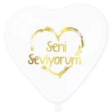 Balon Seni Seviyorum Kalp Şeffaf Altın 100'Lü