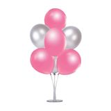 Balon Standı ve 7 Adet Metalik Pembe-Gümüş Balon Seti