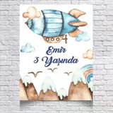 Balon Zeplin Temalı Doğum Günü Afişi 100X150 cm