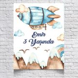 Balon Zeplin Temalı Doğum Günü Afişi 35X50 cm
