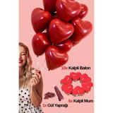 Baloncu Dede 10 Adet Kalpli Balon 6 Adet Kalpli Mum Kuru Gül Yaprağı Sevgililer Günü