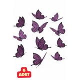 Baloncu Dede 6 Adet Mor Kelebek 3D Parlak Gerçek Görünüm Sticker Yapışkanlı Duvar Balon Süsü Doğum Günü Süsleme