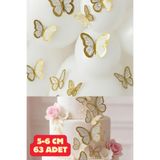 Baloncu Dede 63 Adet Beyaz Altın Yaldızlı Kelebek Pasta Balon ve Duvar Sticker Yapışkanlı Doğum Günü Süsleme