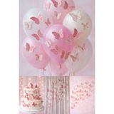 Baloncu Dede 63 Adet Pembe Altın Yaldızlı Kelebek Pasta Balon ve Duvar Sticker Yapışkanlı Doğum Günü Süsleme