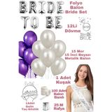 Baloncu Dede Bride To Be Folyo İnci Beyaz Mor Balon Gelin Bekarlığa Veda Parti Malzemeleri Parti Bride Set