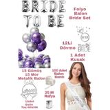 Baloncu Dede Bride To Be Folyo Mor Balon Gelin Bekarlığa Veda Parti Konsepti Malzemeleri Set Parti Set Bride Set