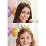 Baloncu Dede Gold Happy Birthday Yazılı Mika Çocuk ve Yetişkin Taç Doğum Günü Tacı Duğum Günü Malzeme