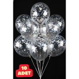 Baloncu Dede Gümüş 10 Adet Konfetili Şeffaf Balon Doğum Günü Balonu Parçacıklı Balon Parlak Parçalı Balon