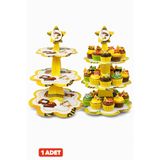 Baloncu Dede İnşaat Araçları Cupcake Standı 3 Katlı – İş Makinesi Temalı Kek ve Cupcake Sunum Standı (1 Adet)