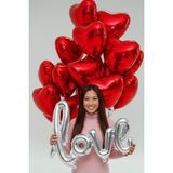 Baloncu Dede Kalp Desenli 10 Adet Kırmızı Folyo Helyum Balon Love Temalı Romantik Yemek Sevgili Özel Gün Süsleme - Gümüş