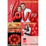 Baloncu Dede Kalpli Balon Love Folyo Balon Helyum Uyumlu Kuru Gül Mum Sevgililer Günü Yıl Dönümü Evlilik Teklifi