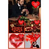 Baloncu Dede Kalpli Balon Mum Romantik Yemek Seti Kırmızı Renkli 6 Adet Kalpli Mum ve 6 Adet Balon ile Özel Günler İçin