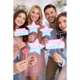Baloncu Dede Kız mı Erkek mi Konuşma Balonu 12 Adet Cinsiyet Partisi Baby Shower Fotoğraf Aksesuarı
