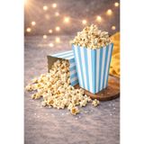 Baloncu Dede Mavi Çizgili Popcorn Kutusu 8x11,5 cm 8 Adet Patlamış Mısır Kutusu Parti Süsleme Seti