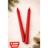 Baloncu Dede Parlak Metalik Kırmızı Uzun Mum 2’li Set 25 cm Şamdan Mumu Sevgililer Günü Romantik Kutlama