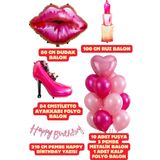 Baloncu Dede Pembe Konsept Doğum Günü Balon Seti Dudak Ruj Stiletto Folyo Balonlu Happy Birthday Yazılı Banner