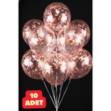 Baloncu Dede Rose Gold 10 Adet Konfetili Şeffaf Balon Doğum Günü Balonu Parçacıklı Balon Parlak Parçalı Balon
