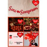 Baloncu Dede Seni Seviyorum Banner Kalpli Balon Gül Ve Kalpli Mum Sevgililer Günü Özel Gün Yıl Dönümü