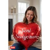 Baloncu Dede Seni Seviyorum Yazılı Kırmızı Kalp Folyo Balon Sevgililer Günü Evlilik Teklifi Yıldönümü Süslemes
