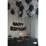 Baloncu Dede Siyah Happy Birthday Folyo Balon Seti Siyah Gümüş Doğum Günü Büyük Parti Seti Süsleri