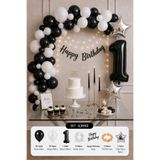 Baloncu Nene 1 Yaş Siyah Beyaz Doğum Günü Süsleme Seti Rakam Balonlu Ledli Happy Birthday Parti Seti