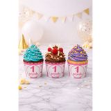 Baloncu Nene 1 Yaşında Pembe Cupcake Kek Kapsülü 25’li Paket Kız Bebek Doğum Günü Muffin Süsü