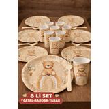 Baloncu Nene Ayıcık Temalı Doğum Günü Parti Seti 8 Kişilik 8 Bardak 8 Tabak 8 Çatal Baby Shower Diş Buğdayı Süsü