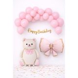 Baloncu Nene Ayıcıklı Doğum Günü Balon Seti Gold Banner Pembe Fiyonk Folyo Balon Parti Süsleme Seti