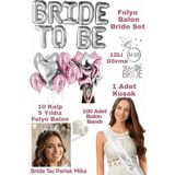 Baloncu Nene Bride To Be Folyo Balon Seti Bekarlığa Veda Parti Seti Gümüş Pembe Kalp Yıldız Balon Kuşak Taç Dövme Bride Party Süsleme Seti - Pembe - Gümüş