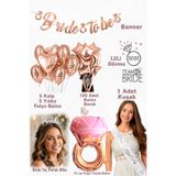 Baloncu Nene Bride To Be Rose Gold Bekarlığa Veda Seti 5 Kalp 5 Yıldız Balon Banner Kuşak Taç Dövme ve Yüzük Balon